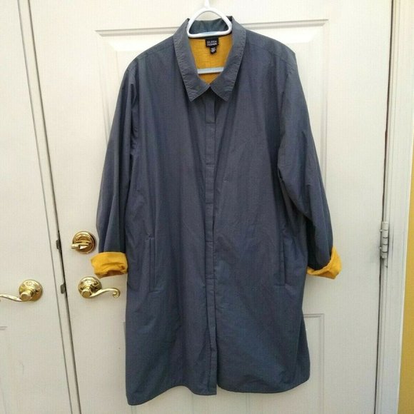 Eileen Fisher Gray Lined Long Windbreaker Size L - Picture 2 of 7